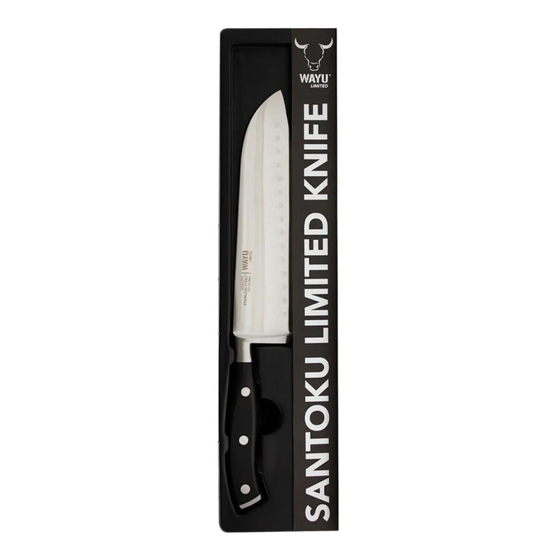 Cuchillo Santoku Limited Wayu De Acero Inoxidable Y Mango Ergonómico Negro