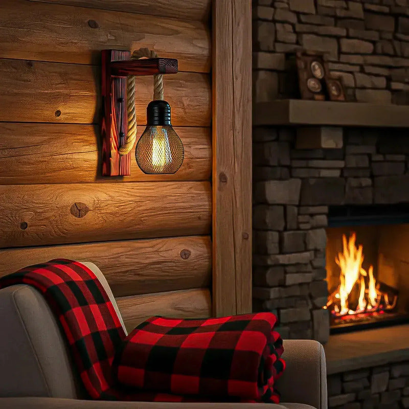 Lámpara De Pared De Madera Marrón Para Interior Y Exterior