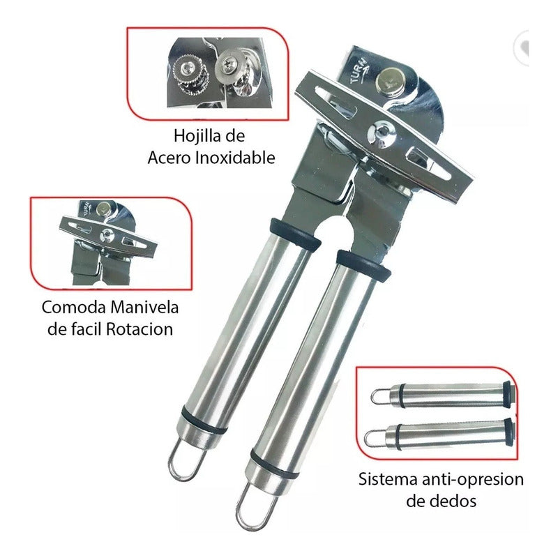 Abridor De Latas Abre Lata Abrelatas Manual Acero Inoxidable Plateado