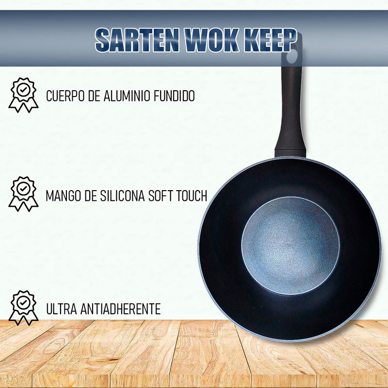 Wok Keep Sarten Antiadherente Sarten Wok Sarten Keep 28cm Azul