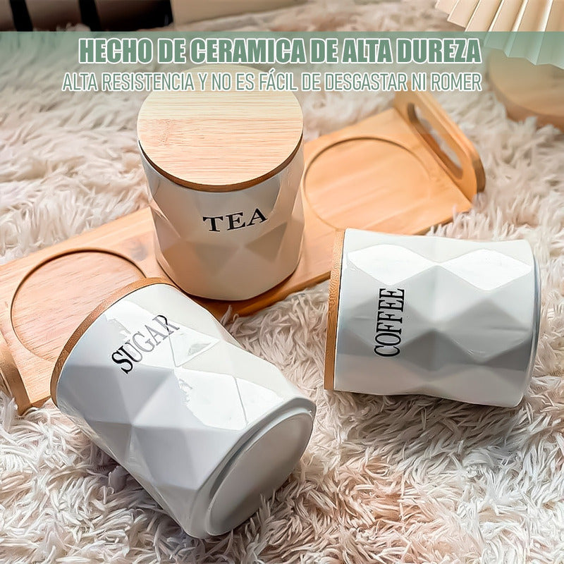 Set 3 Contenedores Hermeticos Frascos Hermeticos Ceramica Blanco