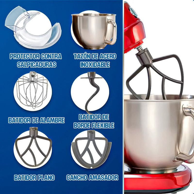 Batidora Con Pedestal Torta Queque Amasadora De Pan 5 Litros Rojo 50 Hz / 60hz