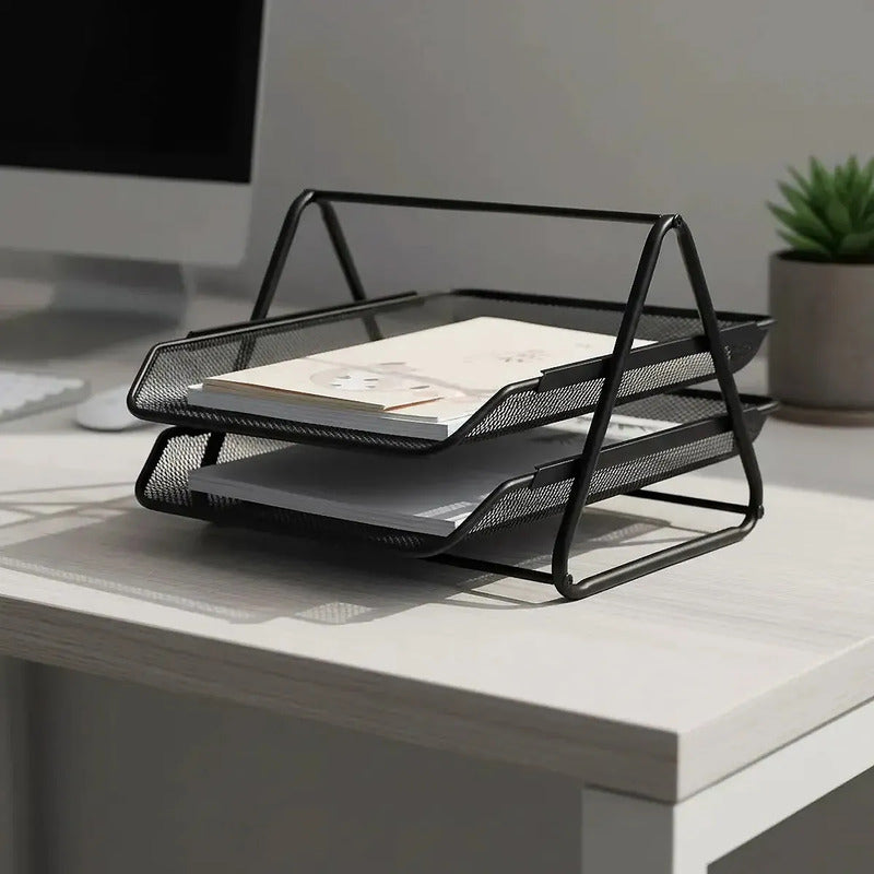 Organizador De Escritorio De Metal Con 2 Niveles Para Oficina