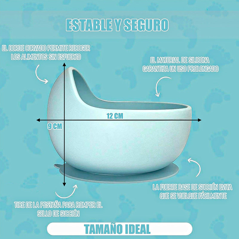 Plato Silicona Bebe Tazon Silicona Bebe Pack 2 Bowl Silicona Azul Lisa