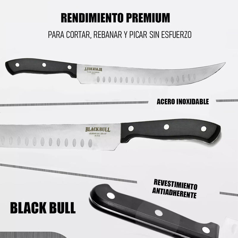 Cuchillo De Cocinero Rebanador Cuchillo Chef Profesional Cuchillos Rebanadores Black Bull Acero Inoxidable Okshop Cuchillos De Cocina Tratamiento Antioxidante Abs Mango Espiga Completa 38,5cm