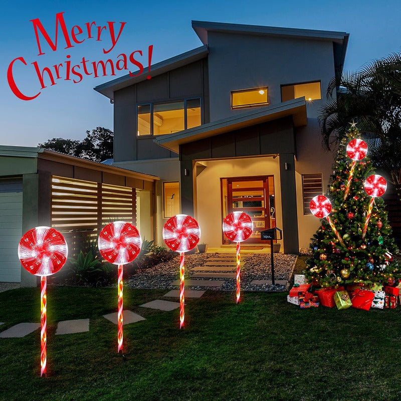 Pack X5 Estacas Solares Luces Navideñas Luces De Navidad Led Multicolor