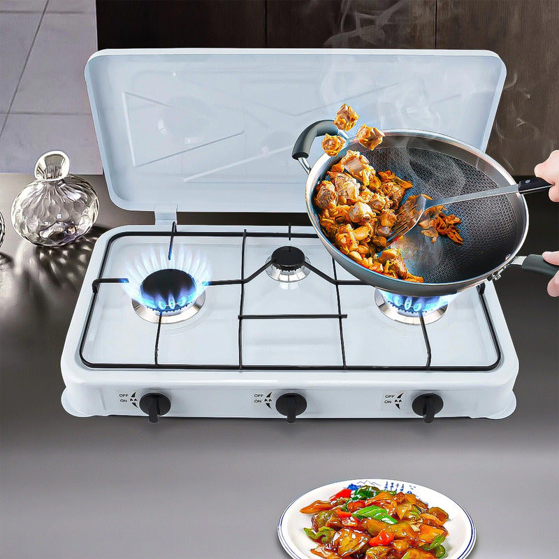 Set Cocina Camping A Gas Cocina Portatil 3 Plato Regulador