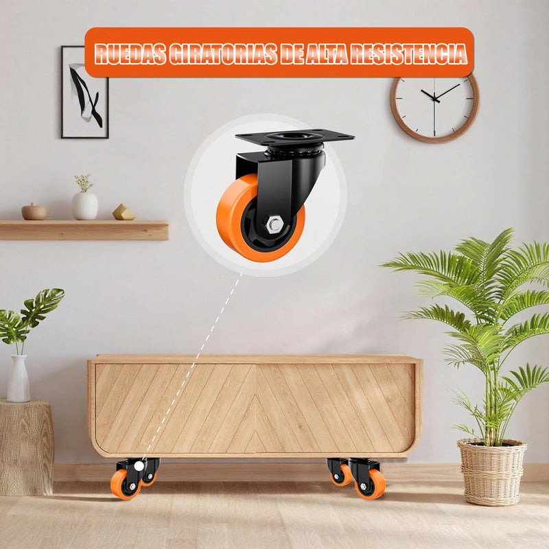 Ruedas Giratorias Para Carros Ruedas Muebles Pack 2 Rueda Naranja/negro