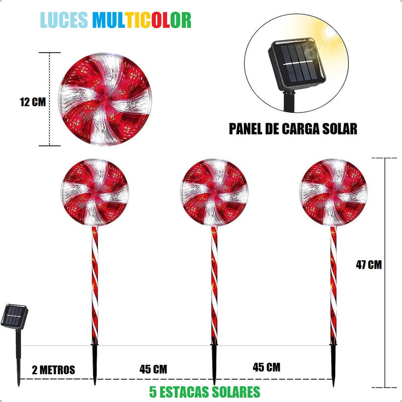 Pack X5 Estacas Solares Luces Navideñas Luces De Navidad Led Multicolor