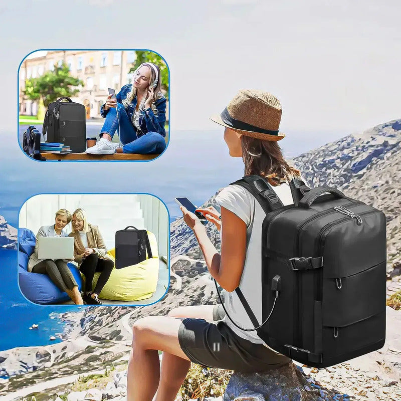 Mochila De Viaje Okshop Impermeable Para Notebook De 15.6 Con Usb Negro