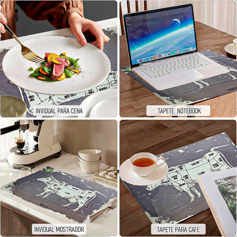 Individual Para Mesa Wayu Individuales Rectangulares Plato Gris Oscuro