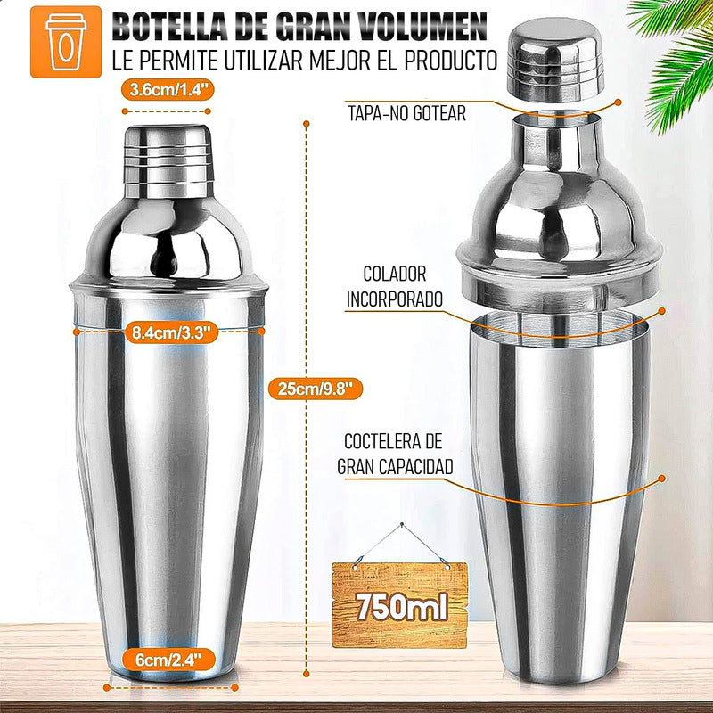 Kit De Coctelería Coctelera Profesional Kit Coctelería 22pcs Plateado