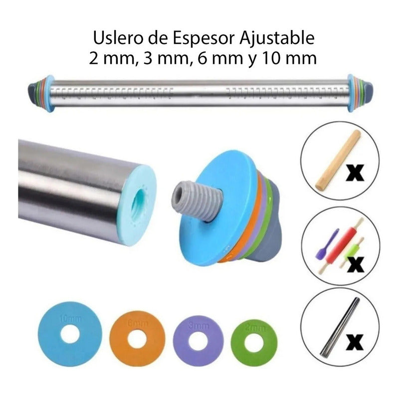 Uslero Ajustable Cocina Rodillo Fondant De Acero Inoxidable
