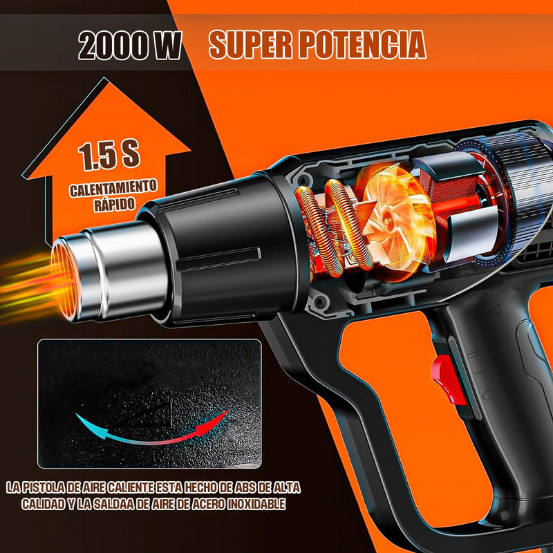 Pistola De Aire Caliente Pistola De Calor Electrica 2000w Negro