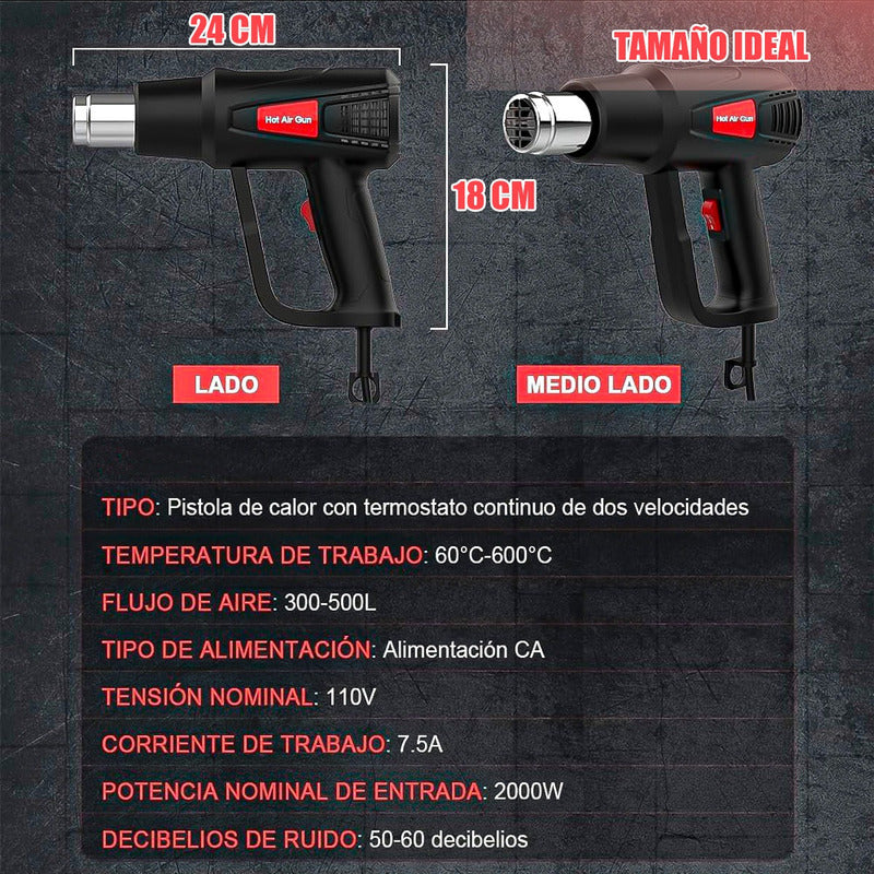 Pistola De Aire Caliente Pistola De Calor Electrica 2000w Negro