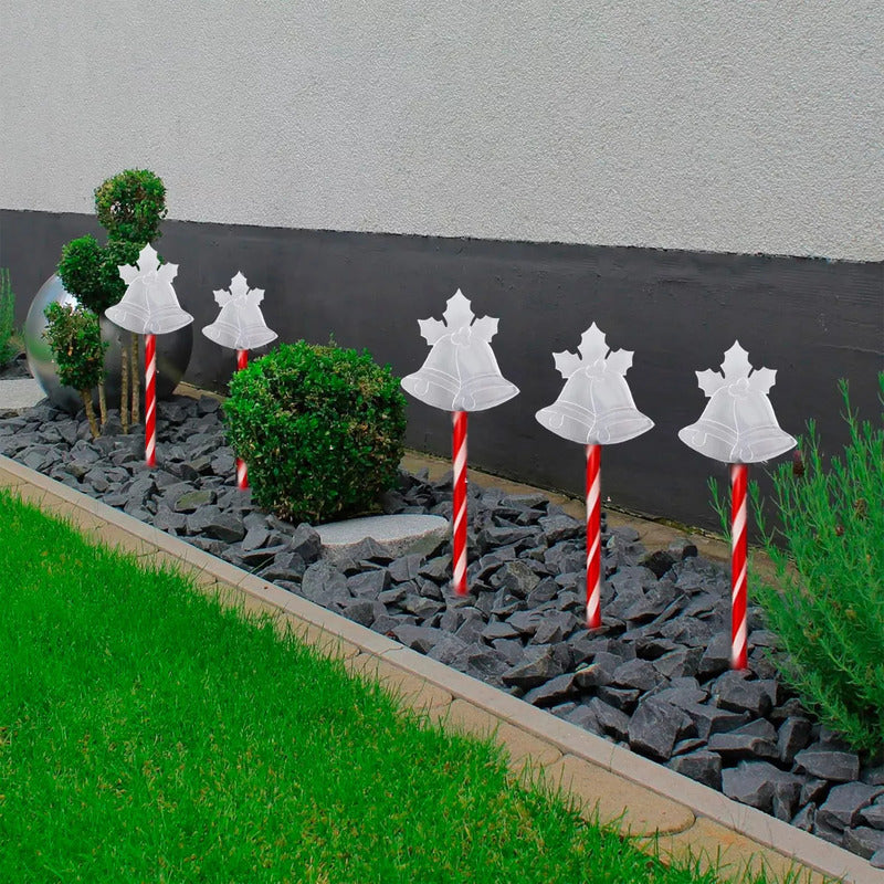 Pack X5 Estacas Navideñas Led 2,6 M Luces Navidad Exterior Solares Campana/cálida Luces Navidenas Solares Campana/cálida Luces Navideñas Estacas Solares Luces Navidad Solar Okshop