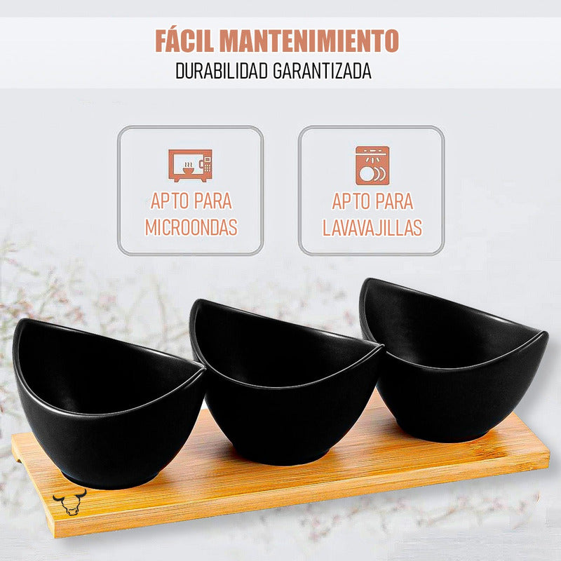 Bowl De Caramica Cuencos Aperitivo Set 3 Bowl Aperitivo Wayu Negro