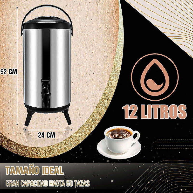 Termo De Agua Caliente Termo Para Cafe Termo Para Agua 12 Lt Plateado/negro