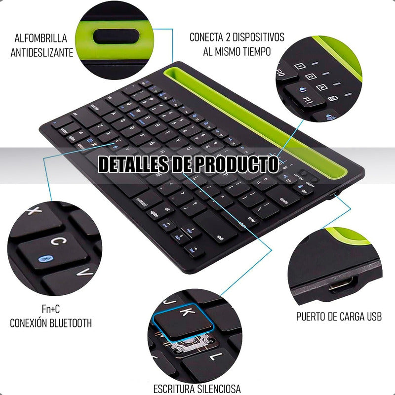 Teclado Inalámbrico Bluetooth Teclado Silencioso Recargable Negro