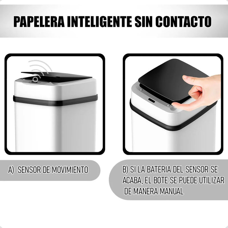 Basurero Con Sensor Basurero Automatico Papelera Inteligente Basurero Cocina Plastico Manual Okshop Cubo De Basura Inteligente Papelero Basurero Automático Papelera De Sensor Automatico Blanco