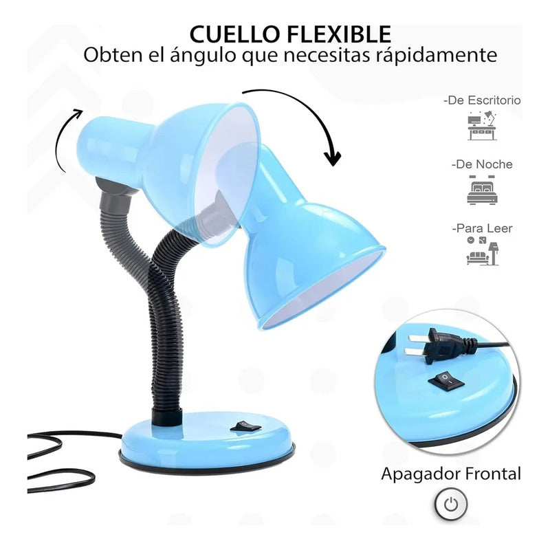 Lampara Escritorio Flexible Lamparas Metalicas Velador Lampara Lectura Lamparas De Escritorio Incandescente Cuello Flexible Metal Lampara Estudio Led Mesa Halogena E27 Azul Okshop