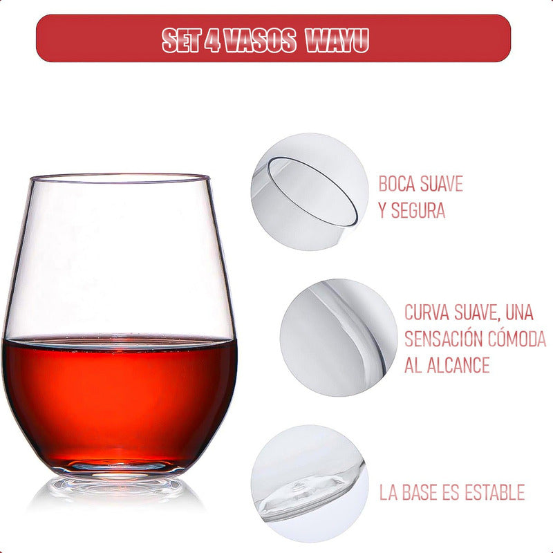 Vaso Wayu Set 4 Vasos Vidrio Vasos Redondos Vidrio Wayu