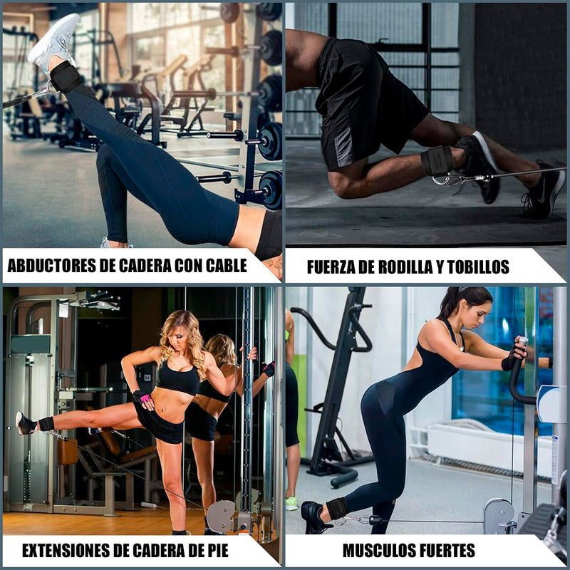 Pack X2 Tobillera Polea Tobillera Gimnasio Tobillera Gluteo Negro