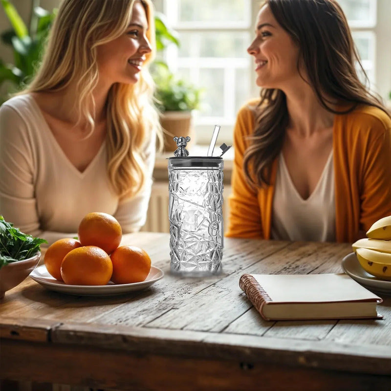 Vasos De Vidrio Vaso De Bebida Con Bombilla 400 Ml Vasos Reutilizables 400ml Vidrio Transparente Pack 2 Vasos Personalizados Vaso Con Tapa Y Bombilla Color Blanco/naranja Okshop