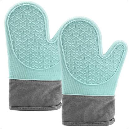 Guantes Para Horno Toma Ollas Guantes De Silicona Guante De Cocina Algodon Okshop Protector De Silicona Flexible 27 Cm Pack 2 Toma Olla Guante Silicona Manopla Verde Claro