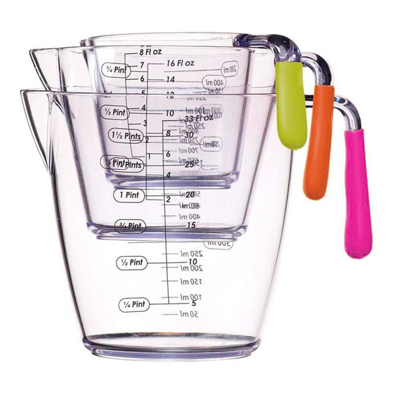 Jarra Set 3 Medidoras Reposteria Tazas Medir Liquidos Cocina Incolora