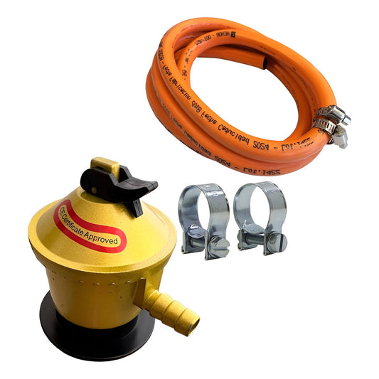 Kit Regulador Válvula De Gas Licuado+manguera Gas+abrazadera Amarillo Brillante