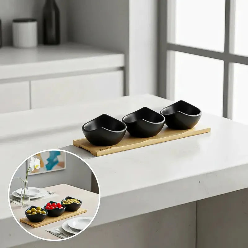 Set 3 Bowl Ceramica Aperitivos Bandeja Wayu Aperitivo Cuenco Negro Okshop Bandeja De Aperitivos Wayu Set 3 Bowls Ceramica Picoteo Bandeja Bamboo Aperitivo Wayu Set 3 Bowl De Ceramica Wayu