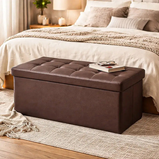 Banqueta Puff Banqueta Baul Puff Puff Organizador Banco Baul Marrón Oscuro