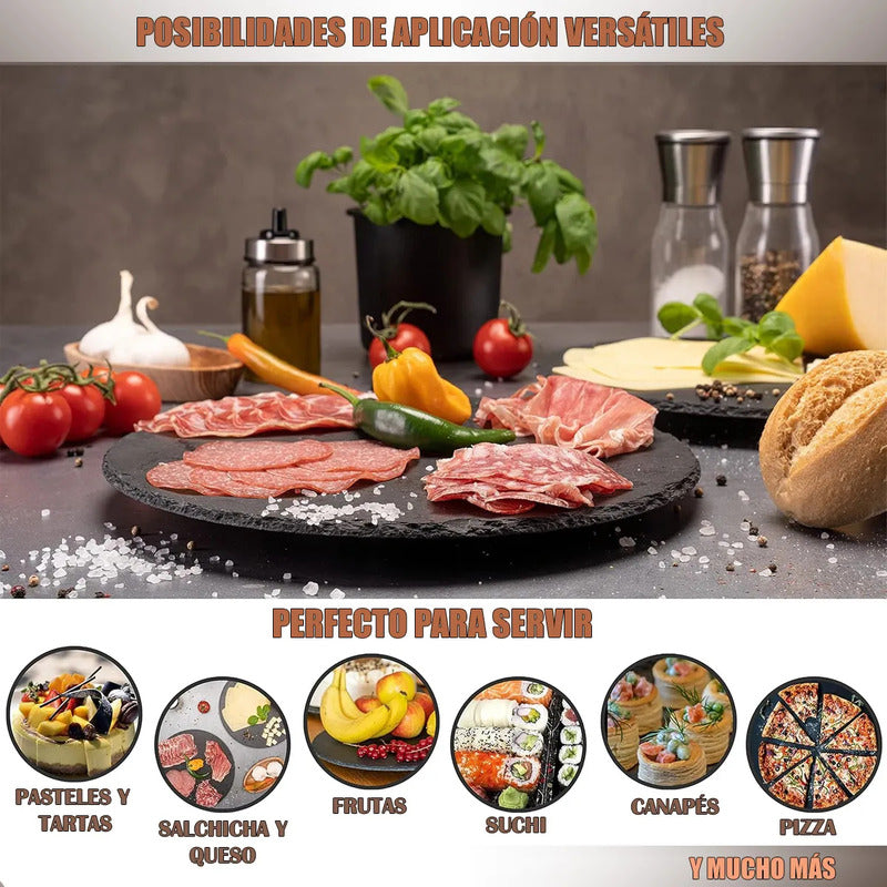 Plato Giratorio Wayu De Piedra Pizarra Negro Y 33 Cm