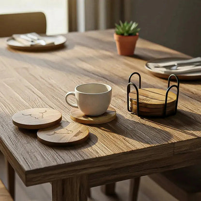 Set De 6 Posavasos De Madera Redondos Wayu Para Bebidas