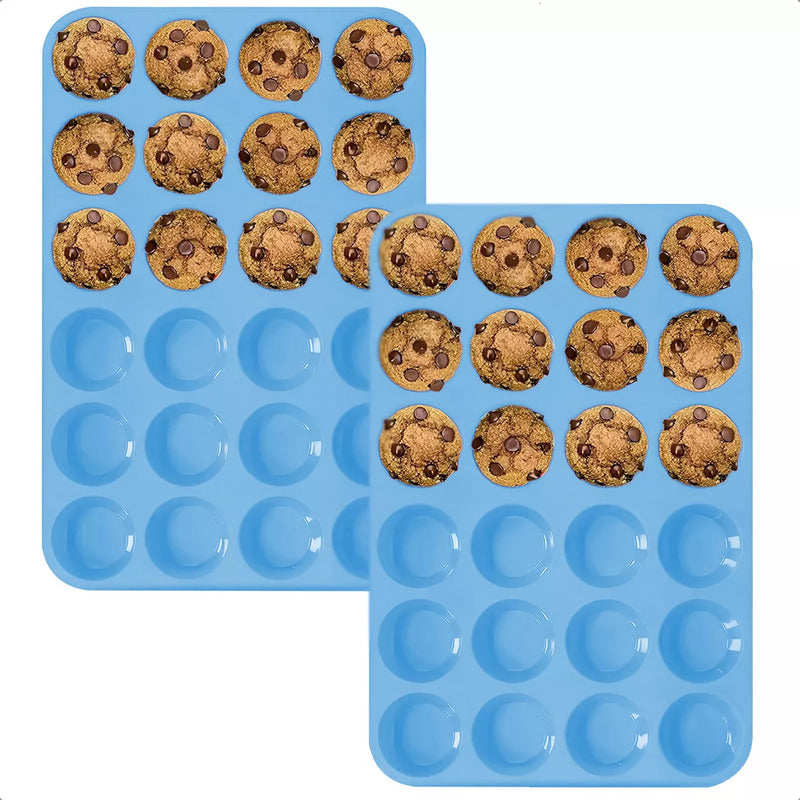 Molde Silicona Antiadherente Mini Cupcake 24 Ranuras Okshop Azul Pastel