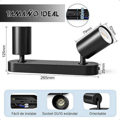 Lampara Led Techo Foco De Techo Gu10 Lámpara Techo Giratorio Negro Okshop Foco Spot Doble Techo Orientable 2 Luces Gu10 Foco Dirigible Doble De Techo Gu10 Lámpara De Techo 2 Luces Lampara Pared Okshop