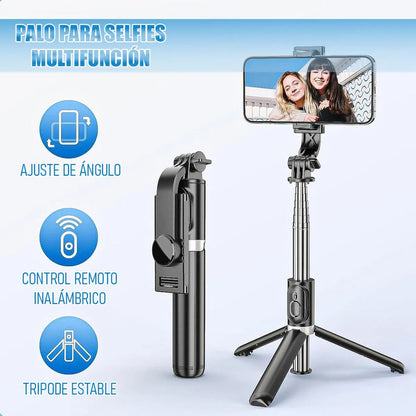 Trípode Selfie Extensible Para Celular Marca Okshop Negro 144cm