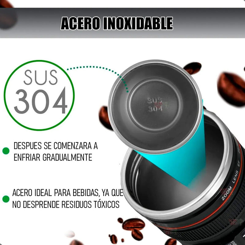 Tazon Taza Mug Vaso Lente Camara Termico Coffe Vaso Camara Tazones Grandes Acero Inoxidable 350ml Okshop Taza Caffé Plastica Tipo Camara Vaso Cafe Abs Vasos Para Cafe Negro/lente