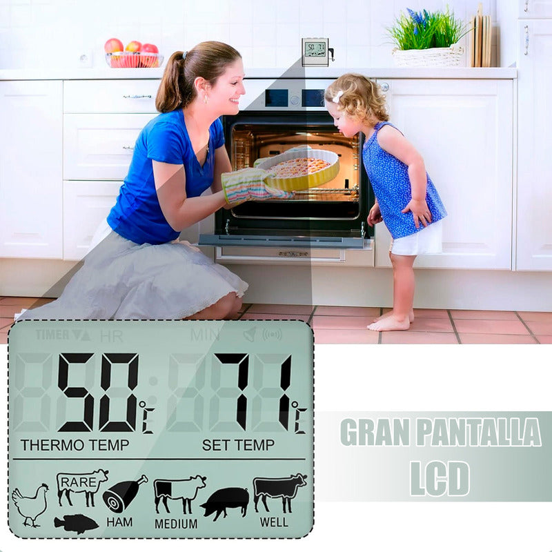 Termómetro Digital Wayu Para Carne, Horno Y Cocina De Acero Inoxidable Gris