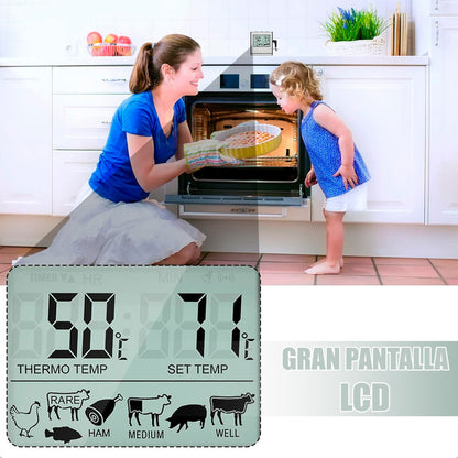 Termómetro Digital Wayu Para Carne, Horno Y Cocina De Acero Inoxidable Gris