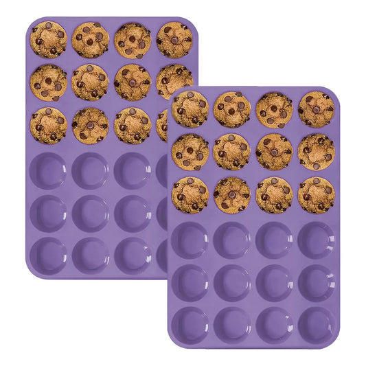Molde Silicon Reposteria Moldes Cupcakes 24 Cup Horno Moldes De Silicona Para Cupcake Antiadherente Libre Bpa Pack 2 Moldes Magdalenas Silicona Horno Antiderrames Muffins Color Morado Pastel Hauki