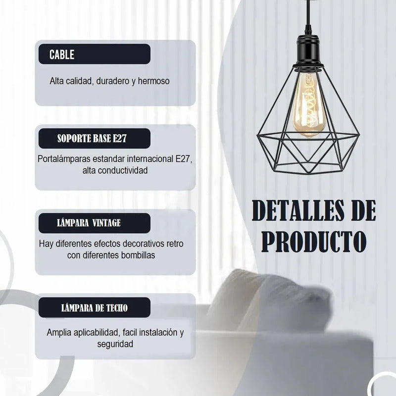 Lámpara Colgante De Techo Negra Okshop Para Comedor Y Dormitorio Negro