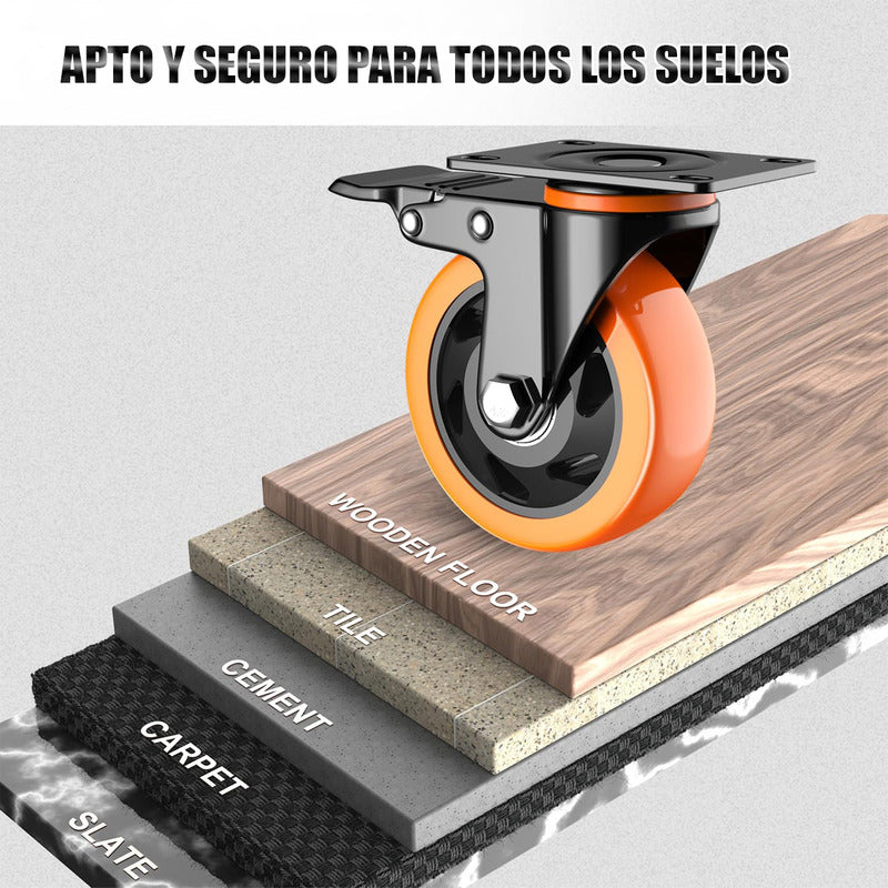 Ruedas Giratorias Para Carros Ruedas Muebles Pack 2 Ruedas Naranja/negro