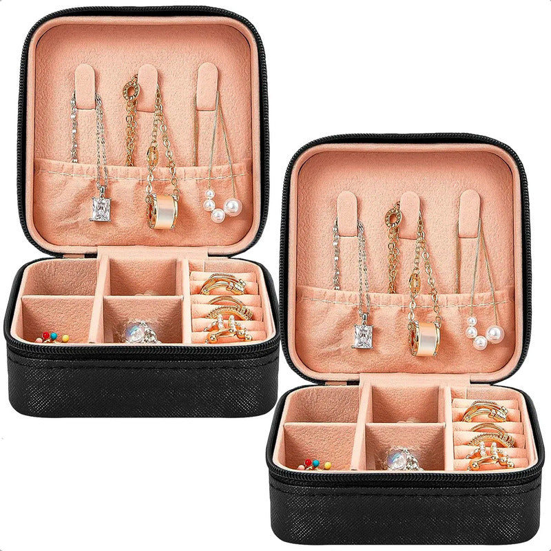 Pack De 2 Joyero Portátil Organizador De Viaje Para Anillos Y Pulseras De Poliuretano Negro