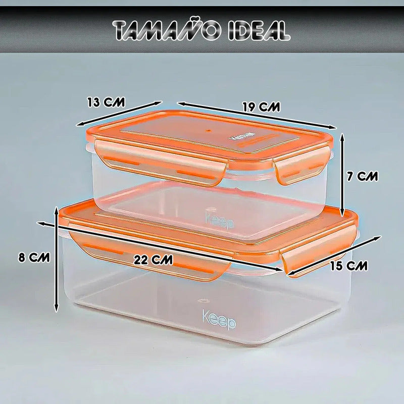 Set De 2 Contenedores Para Alimentos De Plástico, Herméticos Y Apilables Con Capacidad De 1.6 L Naranja