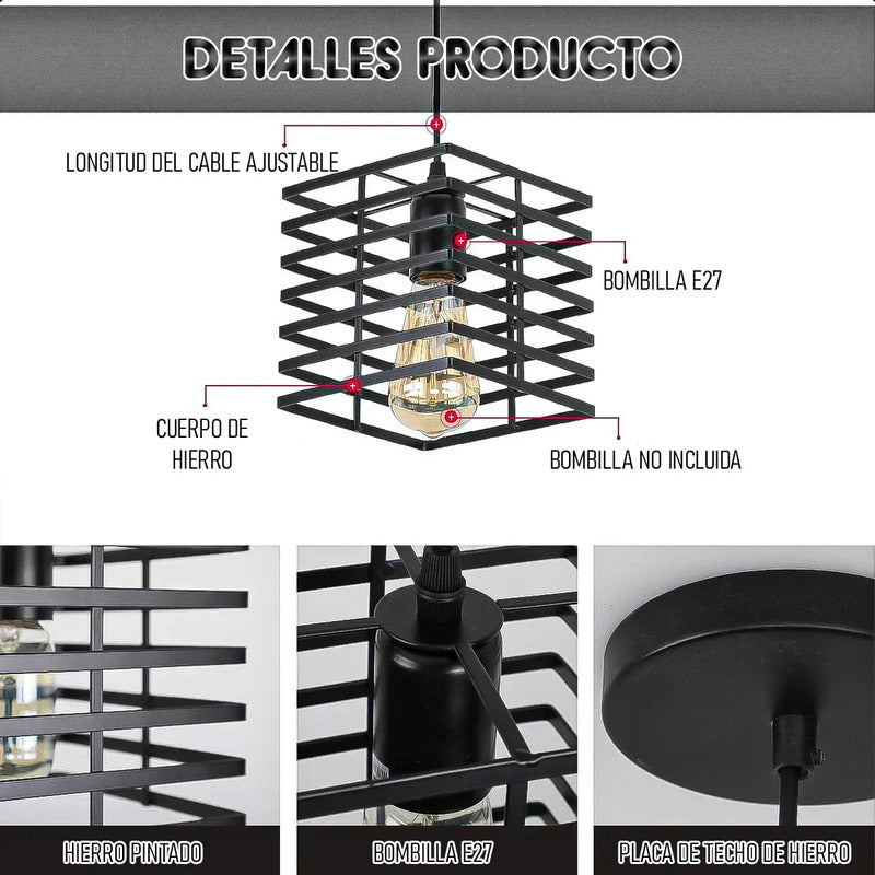 Lámpara Colgante De Jaula Negra Para Techo Comedor Negro