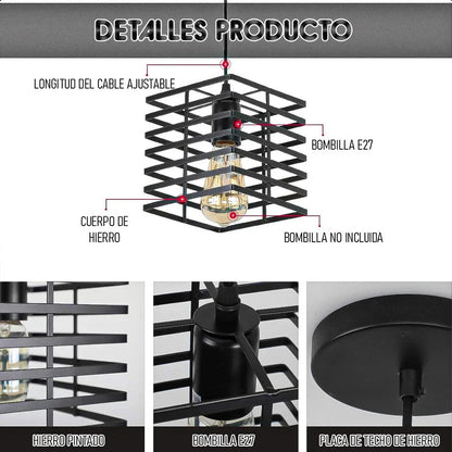 Lámpara Colgante De Jaula Negra Para Techo Comedor Negro