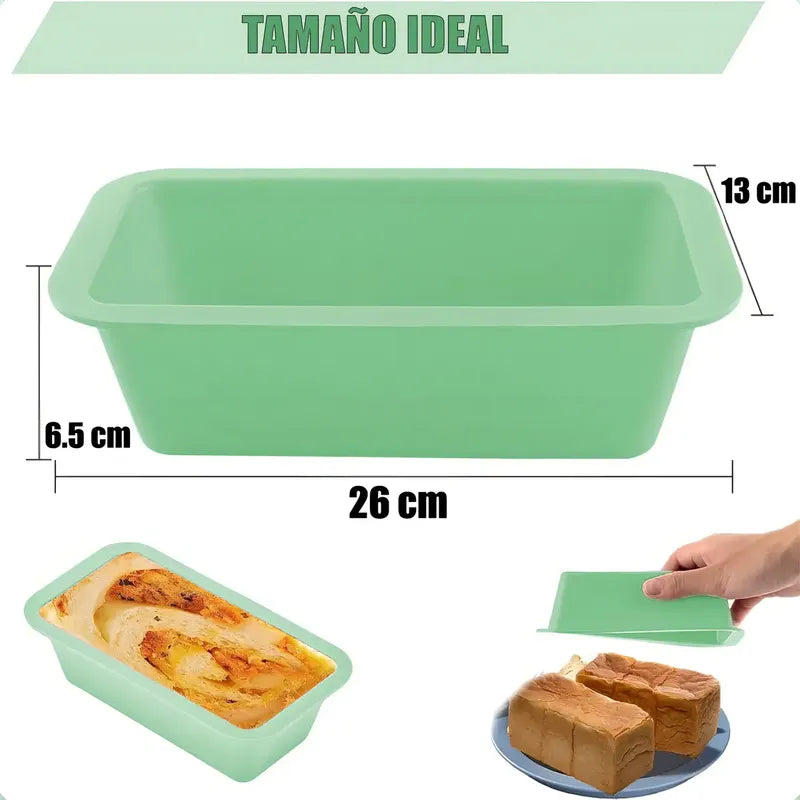 Pack De 2 Moldes De Silicona Rectangulares Antiadherentes Para Pasteles Y Pan, Verde Claro