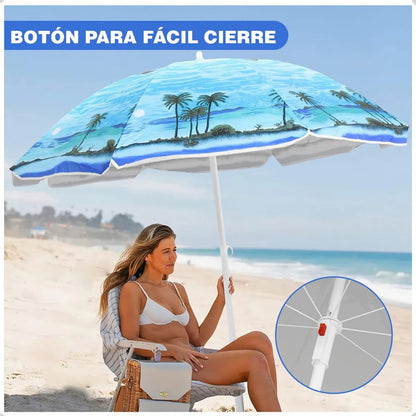 Quitasol Grande Sombrilla De Playa Verano Paraguas 150 Cm Paraguas Colores Poliester Unisex Paraguas Plegable Aluminio... Verde/azul/palmera